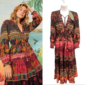 FARM Rio Mixed Patchwork Midi Dress